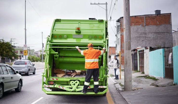 Foto dia de coleta de lixo foto recortada de um trabalhador de coleta de lixo ocupado