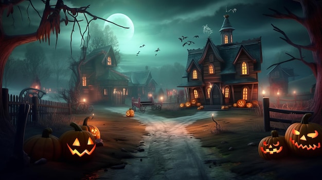 Dia de Halloween olhos de Jack O 'Lanterns truque ou tratamento Samhain All Hallows' Eve All Saints' Eve All hallowe'en assustador Horror Ghost Demônio fundo 31 de outubro IA generativa