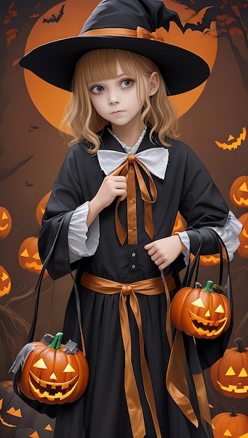 Foto dia de halloween um menino em traje fantasmagórico fundo de haloween