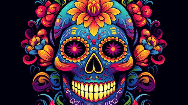 Dia de los Muertos Dia dos Mortos Floral tradicional mexicano Crânio de açúcar ou feriado de Halloween