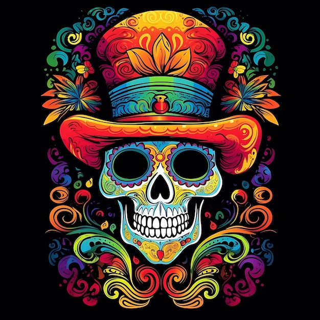 Dia de los Muertos Dia dos Mortos Floral tradicional mexicano Crânio de açúcar ou feriado de Halloween