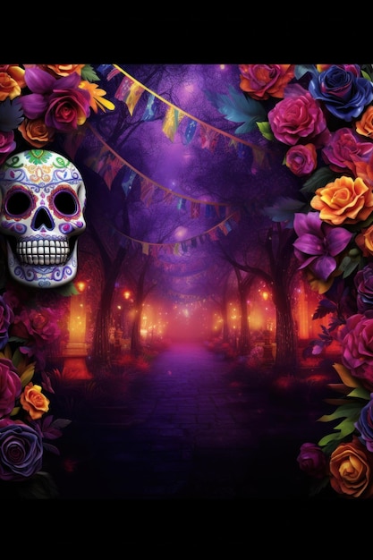 Dia De Los Muertos Fundo Dia dos Mortos Arte Decoração AI generativa