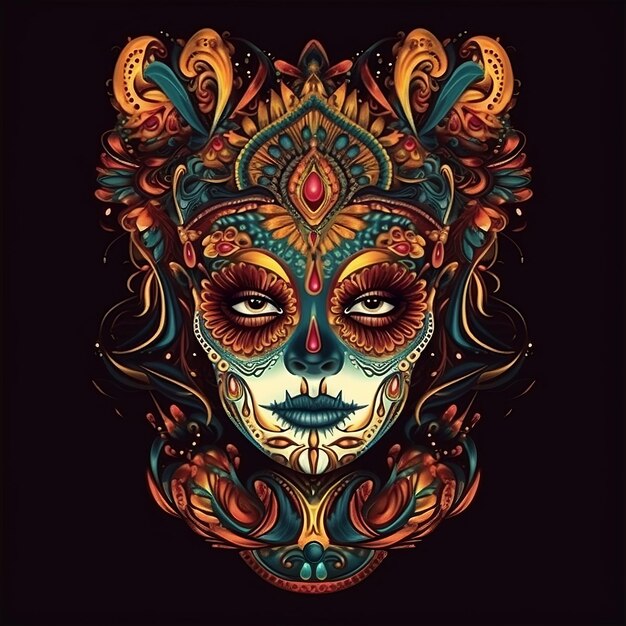 Dia de los muertos Maxican mask girl Generative Ai