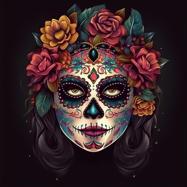 Dia de los muertos Maxican mask girl Generative Ai