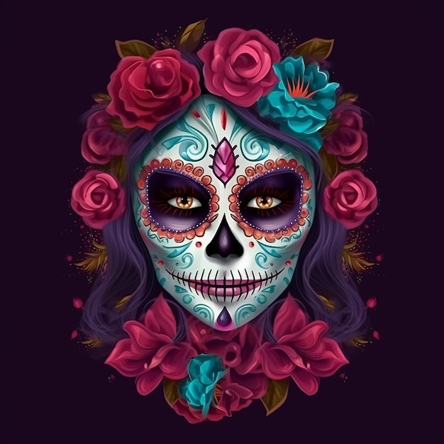 Dia de los muertos Maxican mask girl Generative Ai