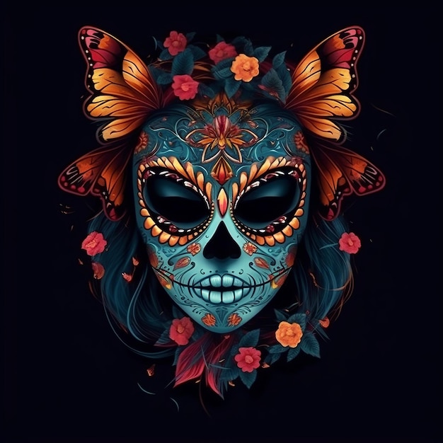 Dia de los muertos Maxican mask girl Generative Ai