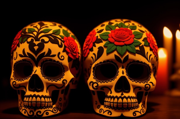 Dia de los Muertos papel de parede com crânios pintados tradicionais mexicanos Dia dos Calaveras Mortos