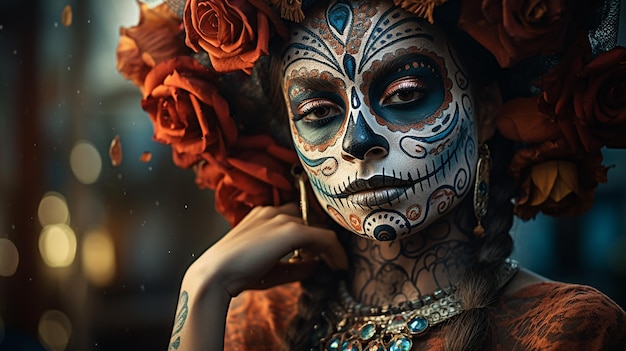 Dia de los muertos Porträt einer jungen Frau Generator von ai