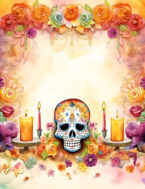 Dia de los muertos Rahmenhintergrundillustration mit Skelett-Tag der Toten-Konzept