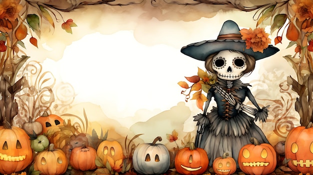 Dia de los muertos Rahmenhintergrundillustration mit Skelett-Tag der Toten-Konzept