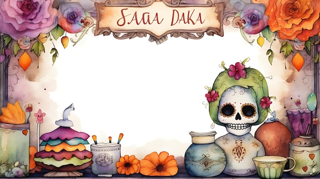 Dia de los muertos Rahmenhintergrundillustration mit Skelett-Tag der Toten-Konzept