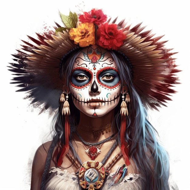 Dia de los muertos Retrato de uma menina mexicana usando máscara de carnaval do dia dos mortos