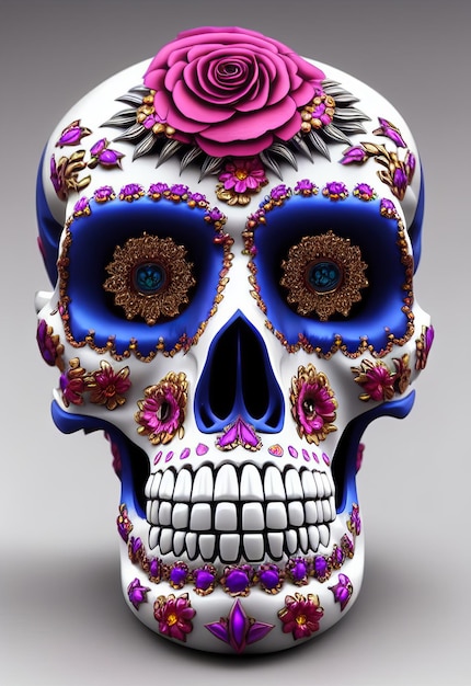 Dia de los muertos tradicional crânio de açúcar calavera decorado com flores no dia da ilustração morta