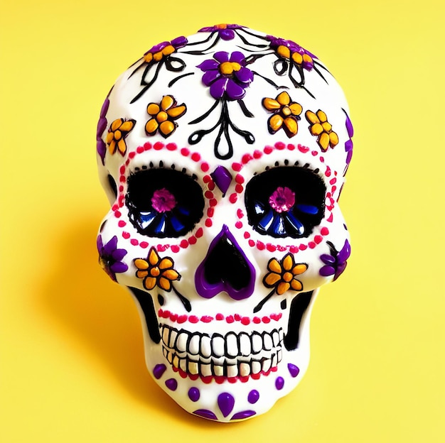 Dia de los muertos tradicional crânio de açúcar calavera decorado com flores no dia da ilustração morta