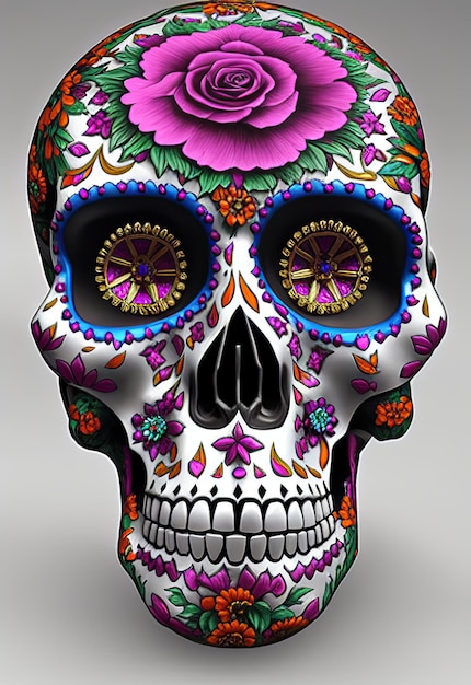 Dia de los muertos traditioneller calavera-zuckerschädel verziert mit blumen am tag der toten illustration