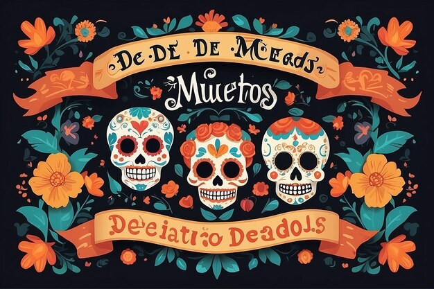 Dia de Muertos dia dos mortos texto espanhol letras ilustração vetorial