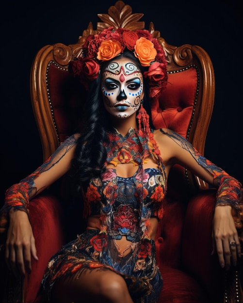 Dia de Muertos La Catrina auf einem Stuhl