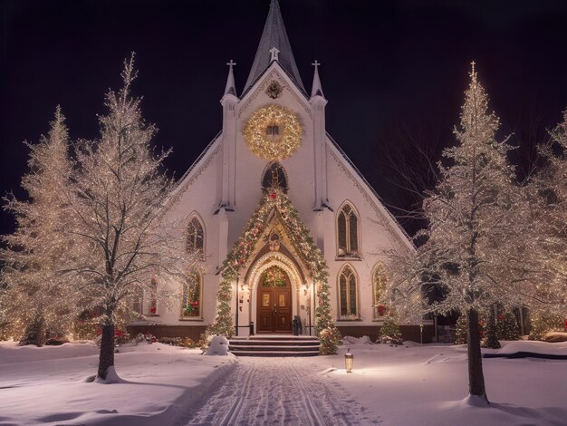 Foto dia de natal com a antiga decoração da igreja de natal