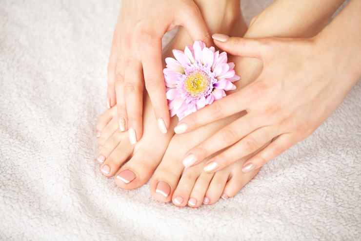 Foto dia de pedicure. domine usando instrumentos profissionais ao fazer pedicure.