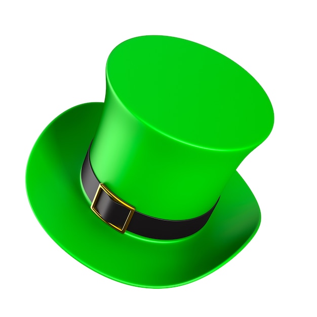 Dia de São Patrício. Chapéu verde sobre fundo branco. Ilustração 3D isolada