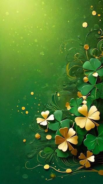 Dia de São Patrício com fundo verde Decoração de ouro Splashes Sun Ray Shinny