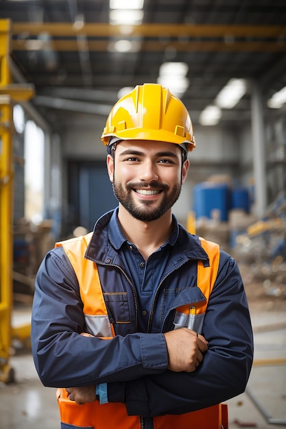 Foto dia de trabalho homem trabalhador construtor capacete de segurança uniforme de segurança