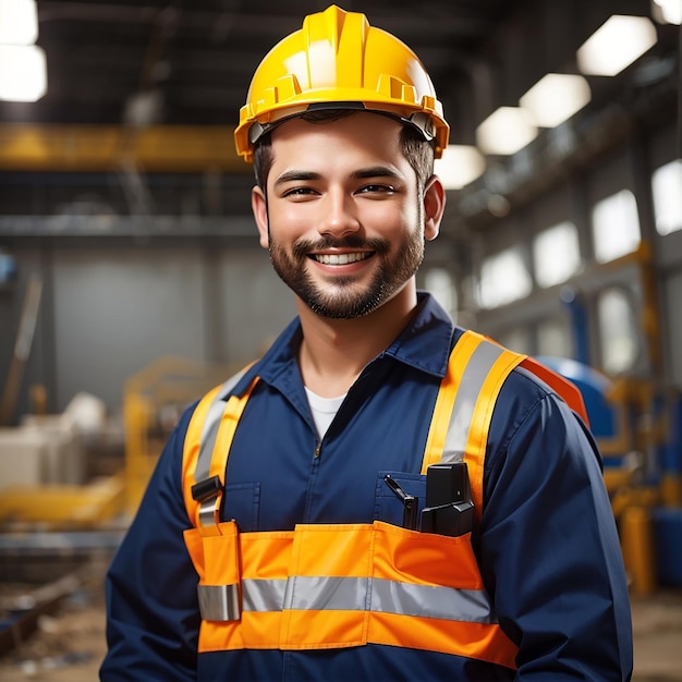 dia de trabalho homem trabalhador construtor capacete de segurança uniforme de segurança