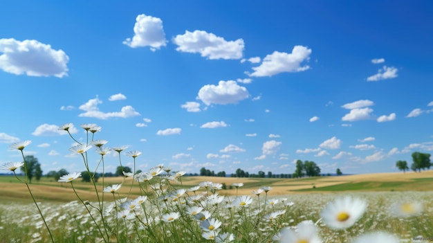 Dia de verão e nuvens no céu azul