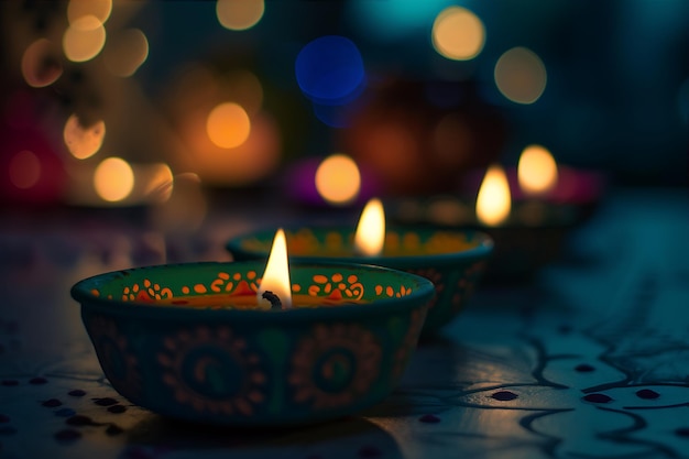 Día de Diwali con dias iluminados en estilo artístico