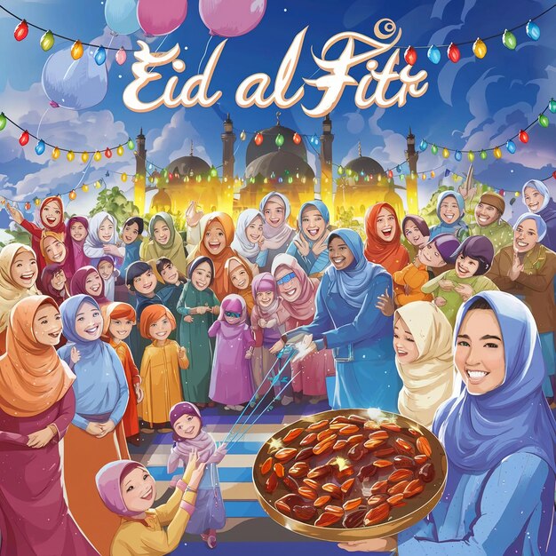 Dia do Eid al-Fitr com os muçulmanos tradicionais