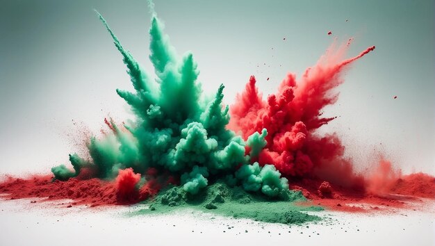 Dia do Trabalho fundo de explosão de poeira de cor verde e vermelha Splash de cores da bandeira de Bangladesh fumaça