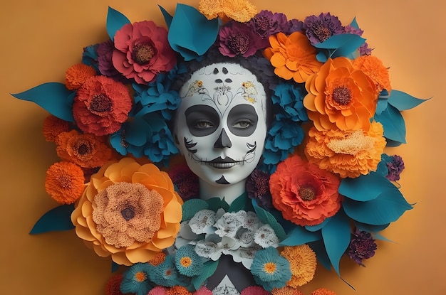 dia dos mortos catrina estilo de arte em papel gerado por IA