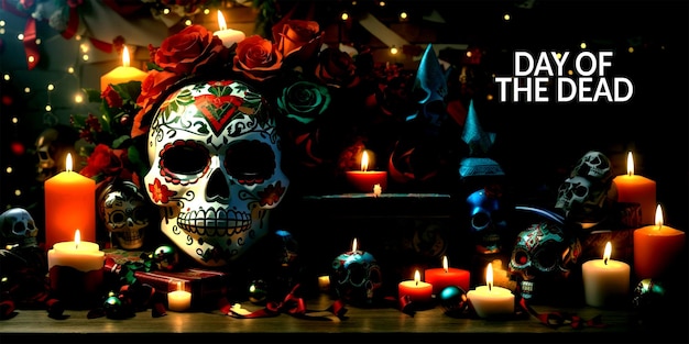 Dia dos Mortos dia de los muertos feriado mexicano banner festival de cultura mexicana plano dia de muer