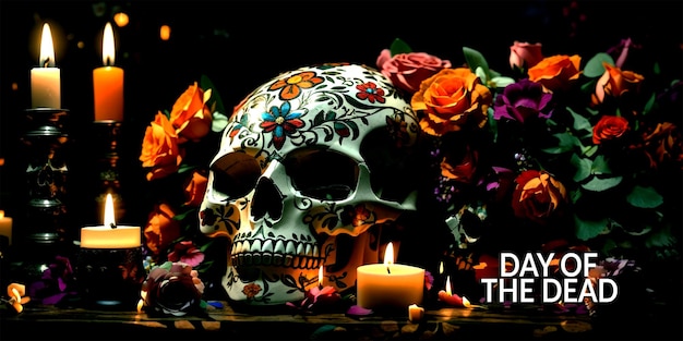 Dia dos Mortos dia de los muertos feriado mexicano banner festival de cultura mexicana plano dia de muer