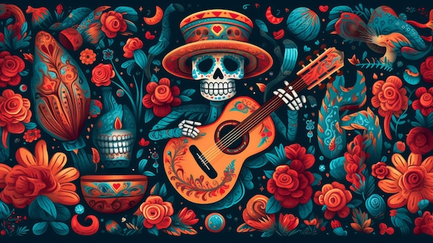 Dia dos mortos Dia de los muertos Ilustração AI GenerativexA