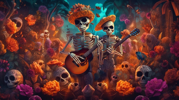 Dia dos mortos Dia de los muertos Ilustração AI GenerativexA