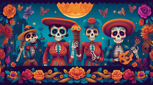 Dia dos mortos Dia de los muertos Ilustração AI GenerativexA