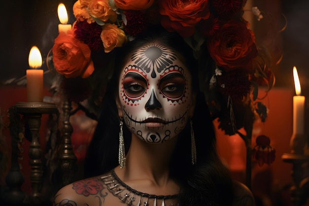 dia dos mortos dia de los muertos retrato de uma jovem mulher