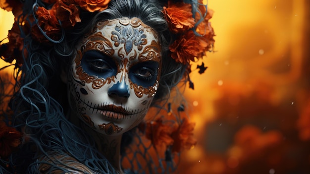 dia dos mortos dia de muertos um feriado em homenagem aos mortos as almas dos parentes falecidos visitam a casa caveiras esqueletos maquiagem de Halloween venerando os mortos criativamente lindo