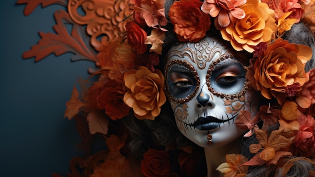 dia dos mortos dia de muertos um feriado em homenagem aos mortos as almas dos parentes falecidos visitam a casa caveiras esqueletos maquiagem de Halloween venerando os mortos criativamente lindo