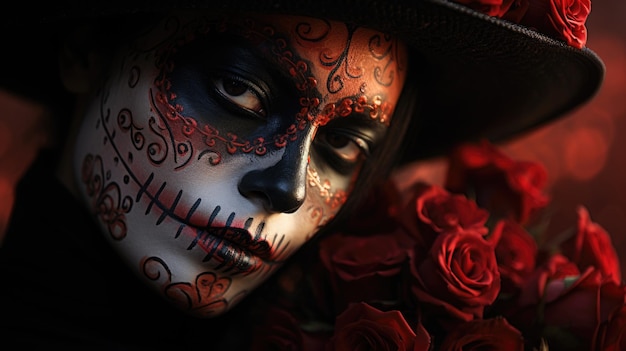 dia dos mortos dia de muertos um feriado em homenagem aos mortos as almas dos parentes falecidos visitam a casa caveiras esqueletos maquiagem de Halloween venerando os mortos criativamente lindo