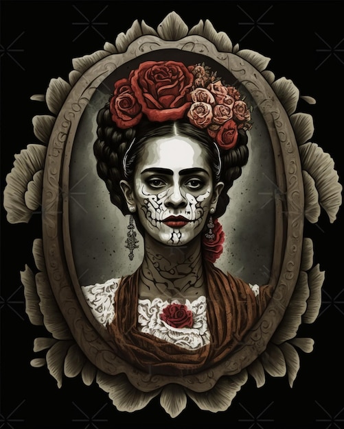 dia dos mortos estilo renascentista pintura frida kahlo fundo branco isolado