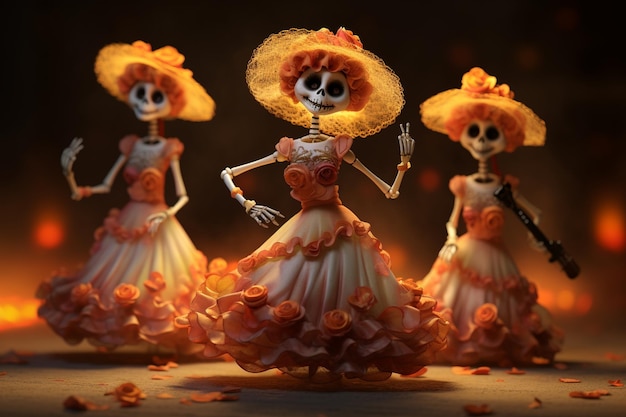 Foto dia dos mortos figuras de catrina em poses artísticas 00214 02