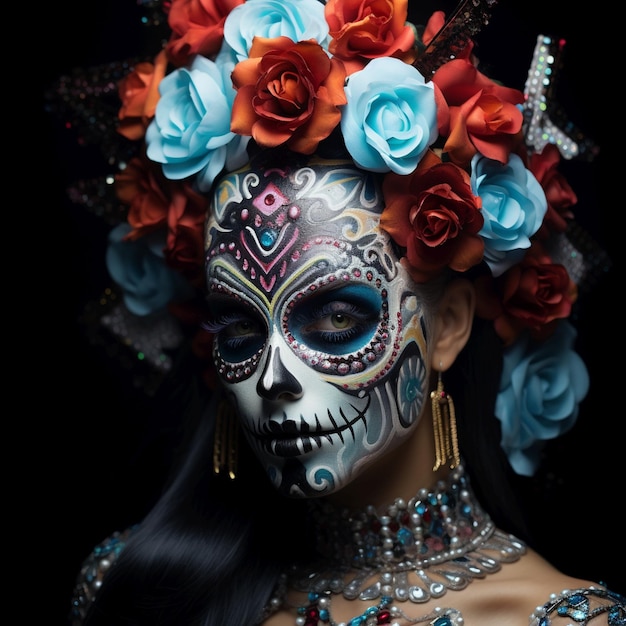 Dia dos mortos maquiagem retrato de rosto de menina Dia de los muertos