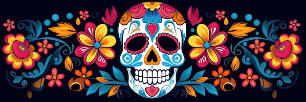 Dia dos mortos padrão de caveiras Dia de los muertos impressão Dia dos mortos e textura mexicana de Halloween Festival de tradição mexicana