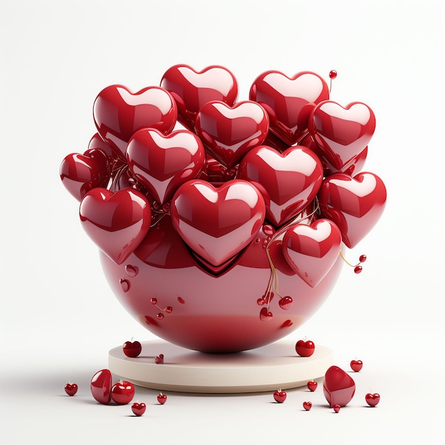 Dia dos Namorados 3D decoração coração vermelho fundo branco puro