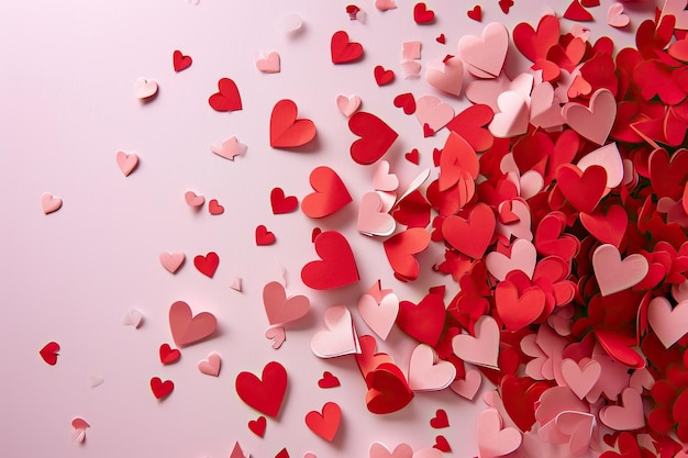 Dia dos Namorados com corações vermelhos em fundo rosa