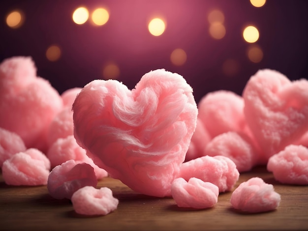 Dia dos Namorados com fundo de marshmallow de coração rosa e luzes bokeh