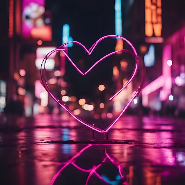 Foto dia dos namorados com fundo em forma de coração na cidade à noite