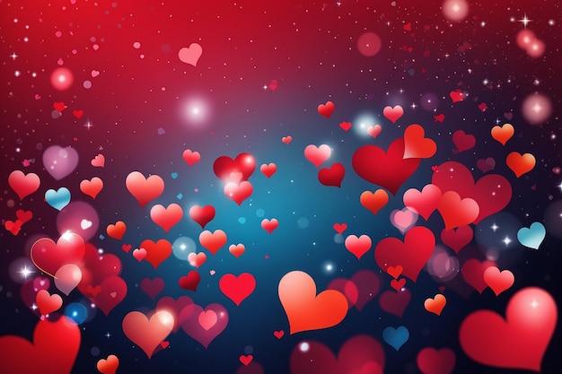 Dia dos namorados corações bokeh e estrelas na ilustração de fundo colorido e vermelho